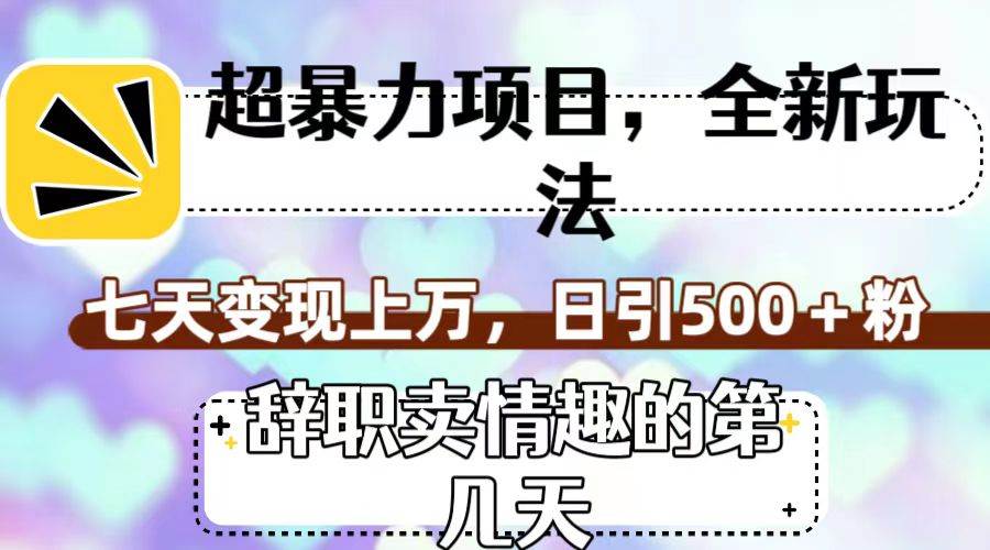 超暴利项目，全新玩法（辞职卖情趣的第几天），七天变现上万，日引500+粉_思维有课