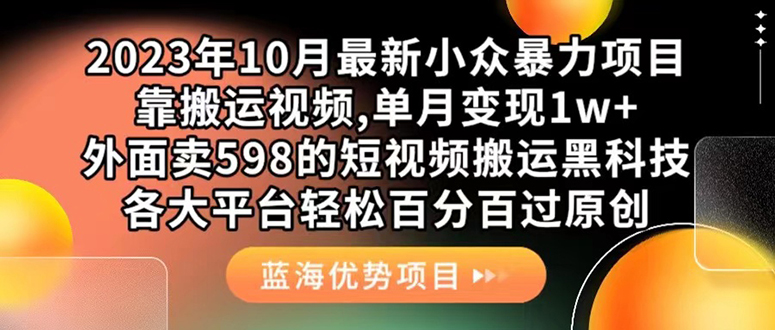 外面卖598的10月最新短视频搬运黑科技，各大平台百分百过原创 靠搬运月入1w_思维有课