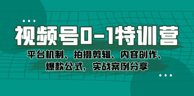 视频号0-1特训营：平台机制、拍摄剪辑、内容创作、爆款公式，实战案例分享_思维有课