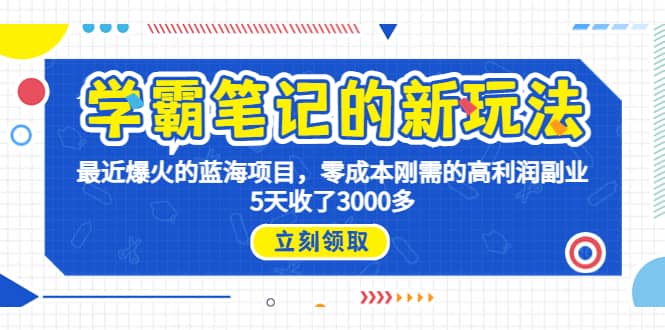 学霸笔记新玩法，最近爆火的蓝海项目，0成本高利润副业，5天收了3000多_思维有课