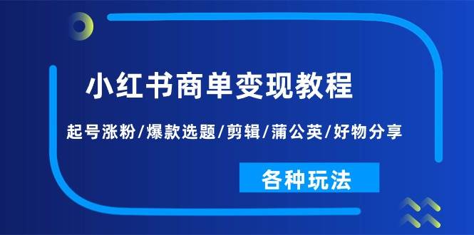 小红书商单变现教程：起号涨粉/爆款选题/剪辑/蒲公英/好物分享/各种玩法_思维有课