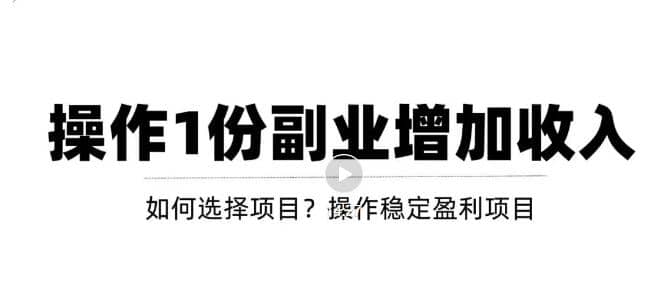 新手如何通过操作副业增加收入，从项目选择到玩法分享！【视频教程】_思维有课