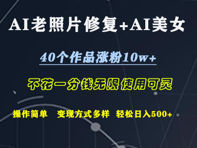 AI老照片修复+AI美女玩发  40个作品涨粉10w+  不花一分钱使用可灵  操作简单  变现方式多样话   轻松日去500+_思维有课