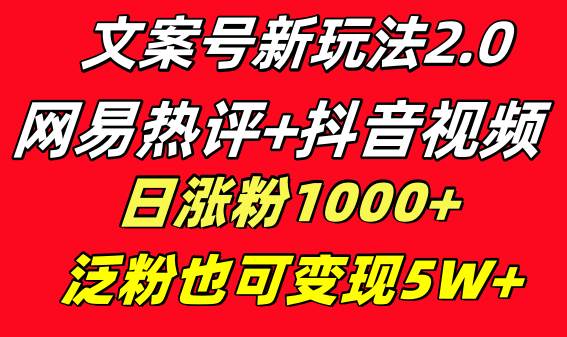 文案号新玩法 网易热评+抖音文案 一天涨粉1000+ 多种变现模式 泛粉也可变现_思维有课