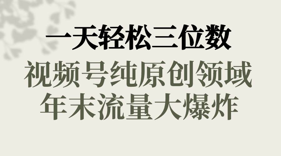 一天轻松三位数，视频号纯原创领域，春节童子送祝福，年末流量大爆炸_思维有课