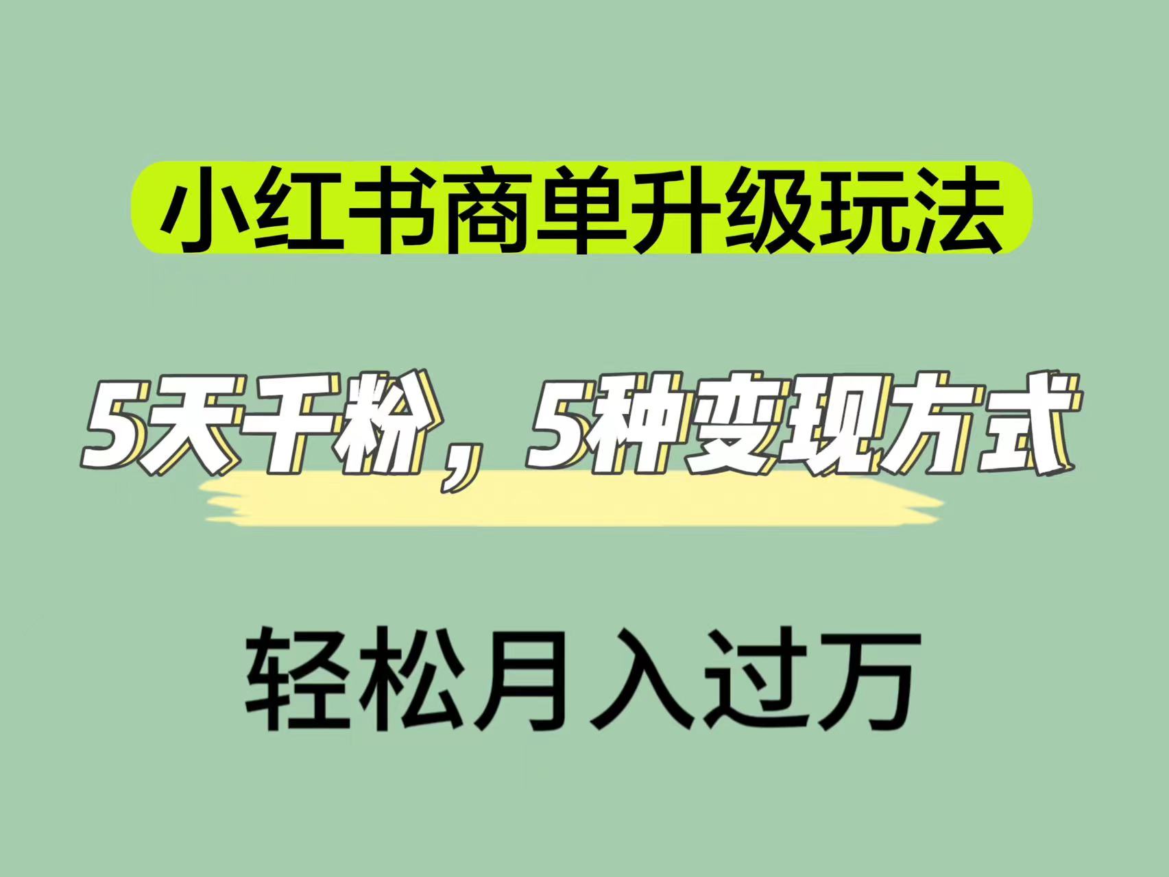 小红书商单升级玩法，5天千粉，5种变现渠道，轻松月入1万+_思维有课