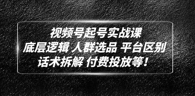 视频号起号实战课：底层逻辑 人群选品 平台区别 话术拆解 付费投放等_思维有课