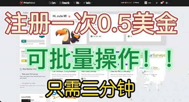 国外项目注册一次0.5美金 只需三分钟无脑操作 可批量放大 小白工作室福利_思维有课