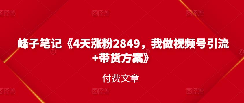 峰子笔记《4天涨粉2849，我做视频号引流+带货方案》付费文章_思维有课