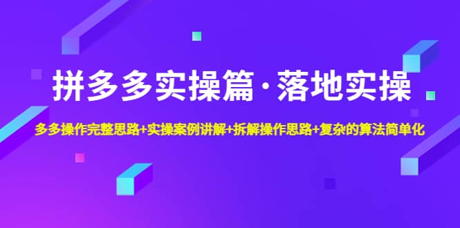 拼多多实操篇·落地实操 完整思路+实操案例+拆解操作思路+复杂的算法简单化_思维有课