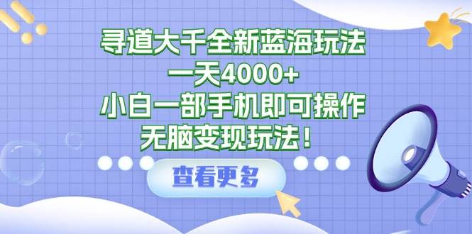 寻道大千全新蓝海玩法，一天4000+，小白一部手机即可操作，无脑变现玩法！_思维有课