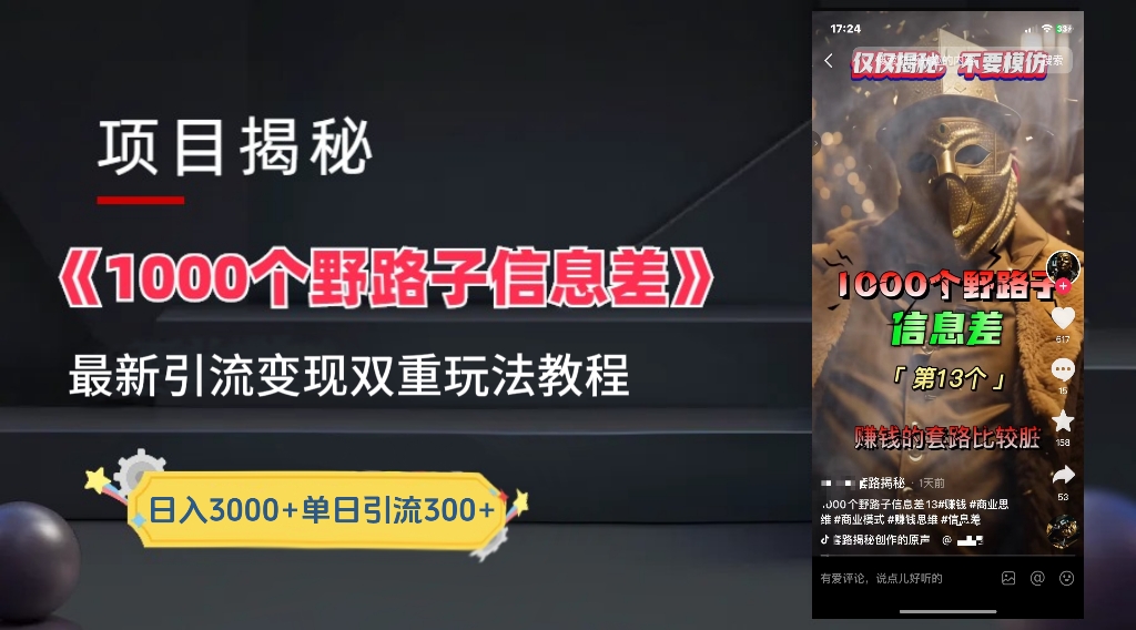 一千个野路子信息差24年最新玩法教程附带变现方法和引流的玩法具体拆解_思维有课