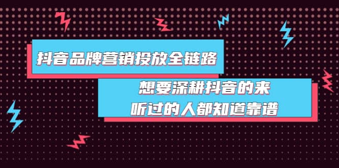 抖音品牌营销投放全链路：想要深耕抖音的来，听过的人都知道靠谱_思维有课