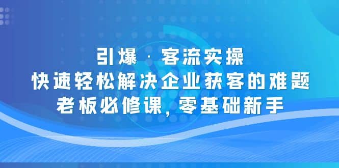 引爆·客流实操：快速轻松解决企业获客的难题，老板必修课，零基础新手_网创工坊