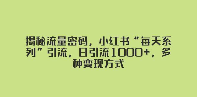 揭秘流量密码，小红书“每天系列”引流，日引流1000+，多种变现方式_思维有课