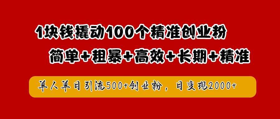 1块钱撬动100个精准创业粉，简单粗暴高效长期精准，单人单日引流500+创业粉，日变现2000+_思维有课