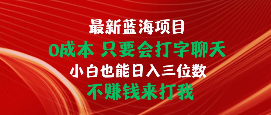 最新蓝海项目 0成本 只要会打字聊天 小白也能日入三位数 不赚钱来打我_思维有课