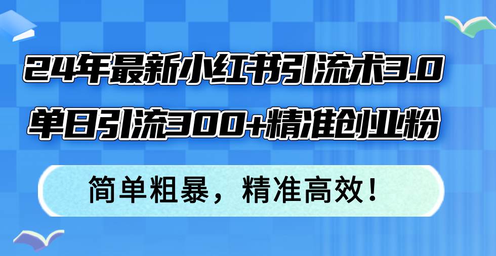 24年最新小红书引流术3.0，单日引流300+精准创业粉，简单粗暴，精准高效！_思维有课