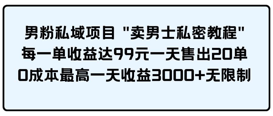 男粉私域项目 卖男士私密教程 每一单收益达99元一天售出20单_思维有课