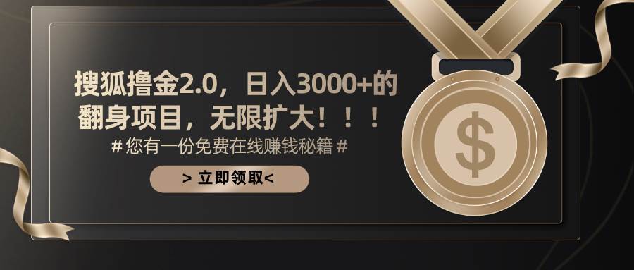 搜狐撸金2.0日入3000+，可无限扩大的翻身项目_网创工坊