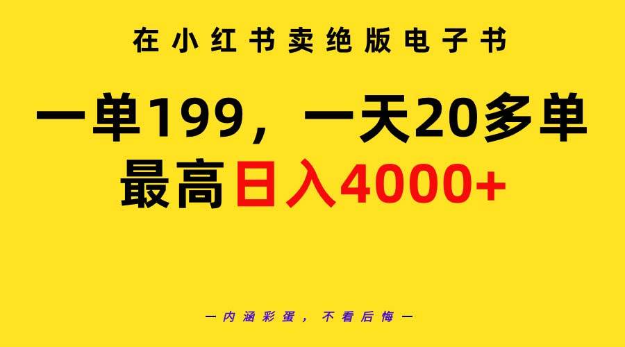 在小红书卖绝版电子书，一单199 一天最多搞20多单，最高日入4000+教程+资料_思维有课