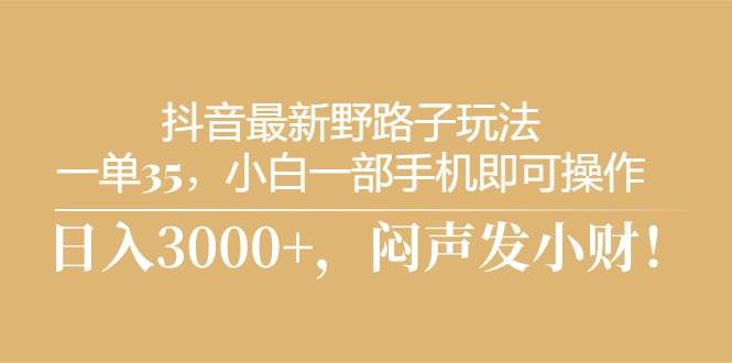 抖音最新野路子玩法，一单35，小白一部手机即可操作，，日入3000+，闷…_思维有课