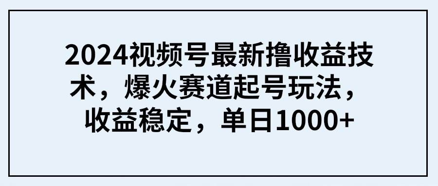 2024视频号最新撸收益技术，爆火赛道起号玩法，收益稳定，单日1000+_思维有课