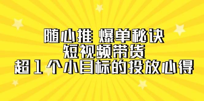 随心推 爆单秘诀，短视频带货-超1个小目标的投放心得（7节视频课）_思维有课