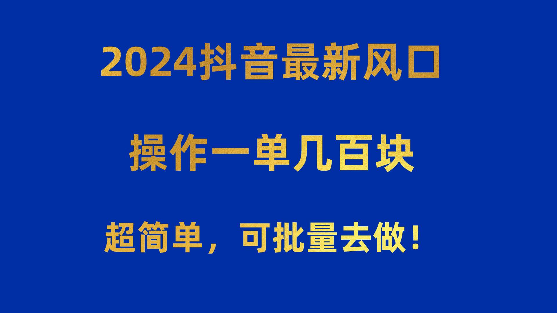 2024抖音最新风口！操作一单几百块！超简单，可批量去做！！！_网创工坊