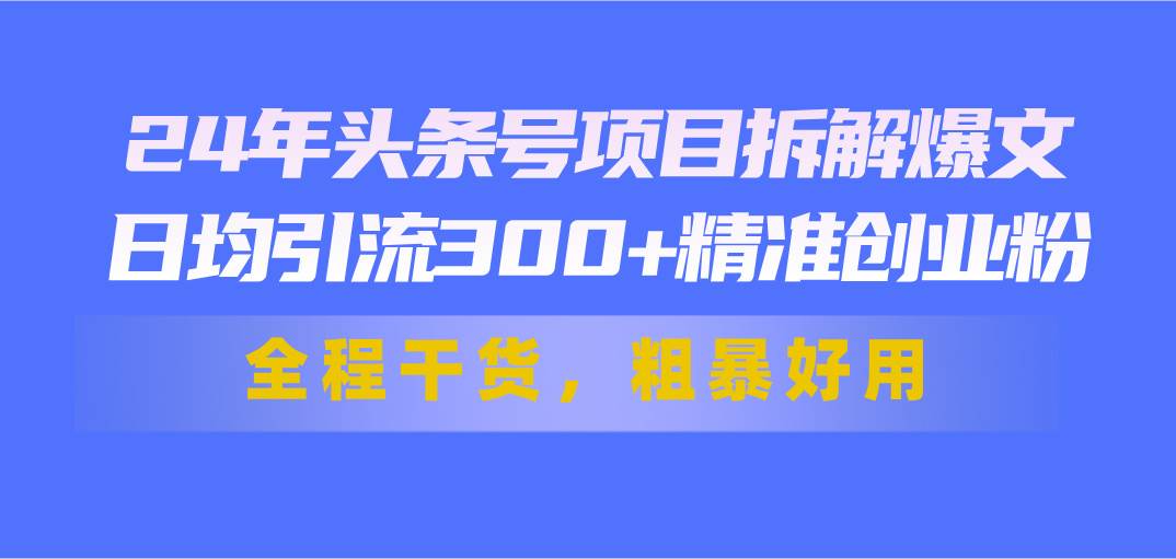 24年头条号项目拆解爆文，日均引流300+精准创业粉，全程干货，粗暴好用_思维有课