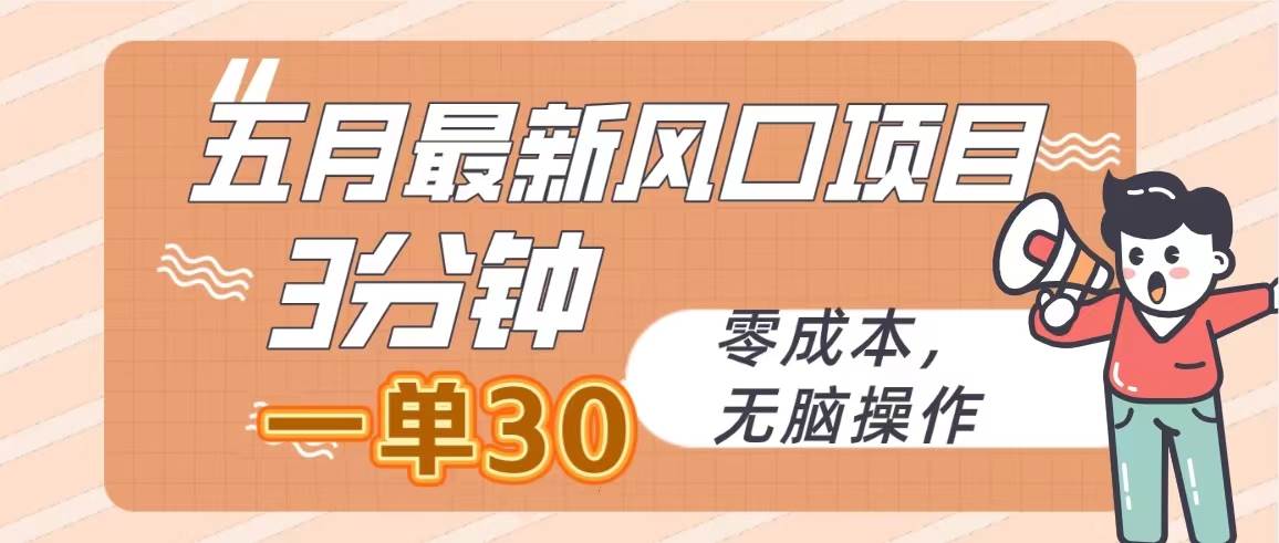 五月最新风口项目，3分钟一单30，零成本，无脑操作_思维有课