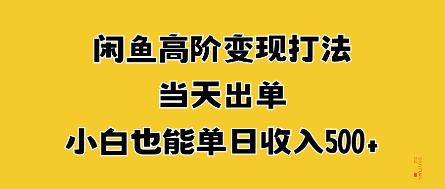 闲鱼高阶变现打法，当天出单，小白也能单日收入500+_网创工坊