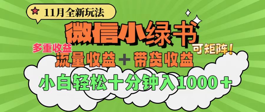 11月小绿书全新玩法，公众号流量主+小绿书带货双重变现，小白十分钟无脑日入1000+_思维有课