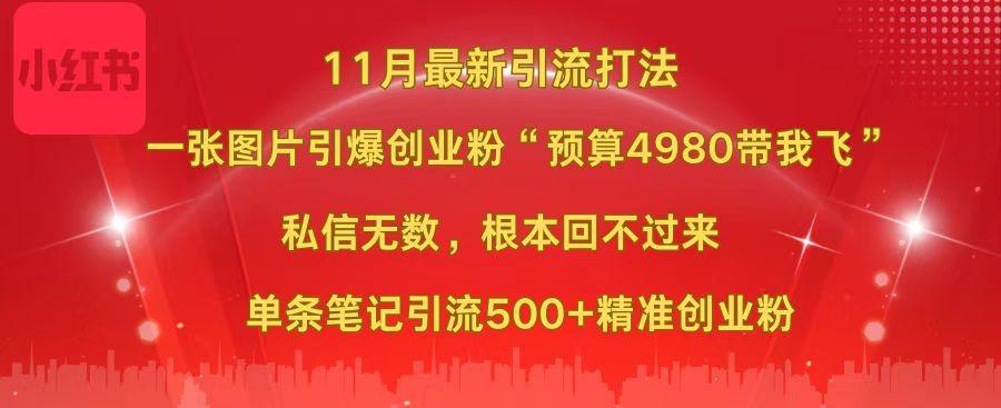 小红书11月最新图片打法，一张图片引爆创业粉“预算4980带我飞”，私信无数，根本回不过来，单条笔记引流500+精准创业粉_思维有课