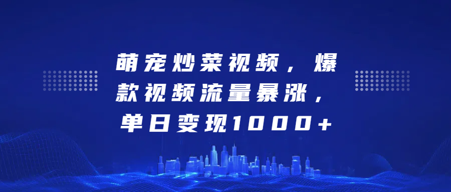 萌宠炒菜视频，爆款视频流量暴涨，单日变现1000+_网创工坊