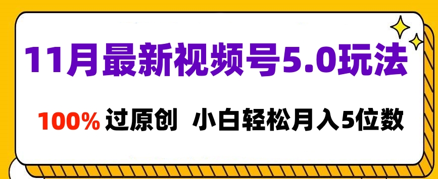 11月最新视频号5.0玩法，100%过原创，小白轻松月入5位数_思维有课