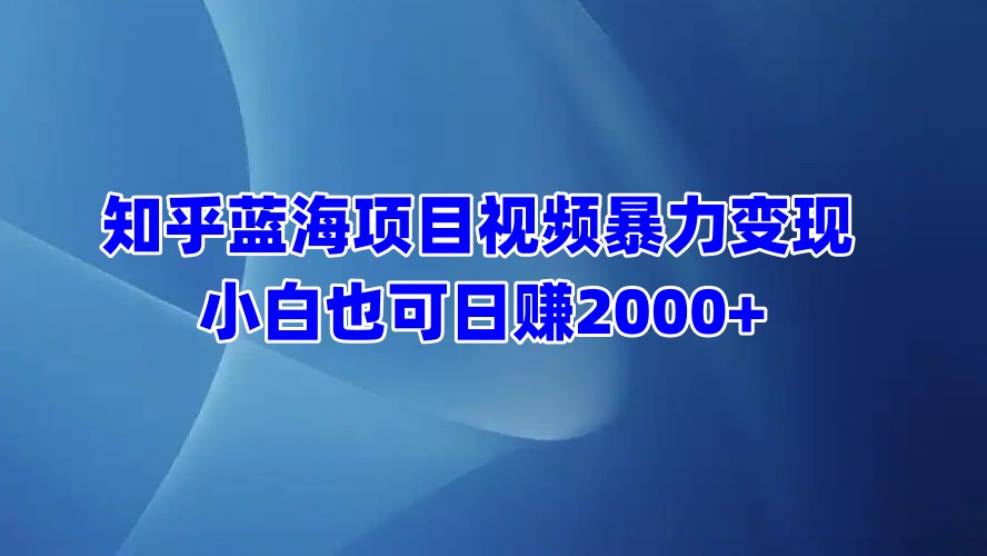 知乎蓝海项目视频暴力变现  小白也可日赚2000+_网创工坊