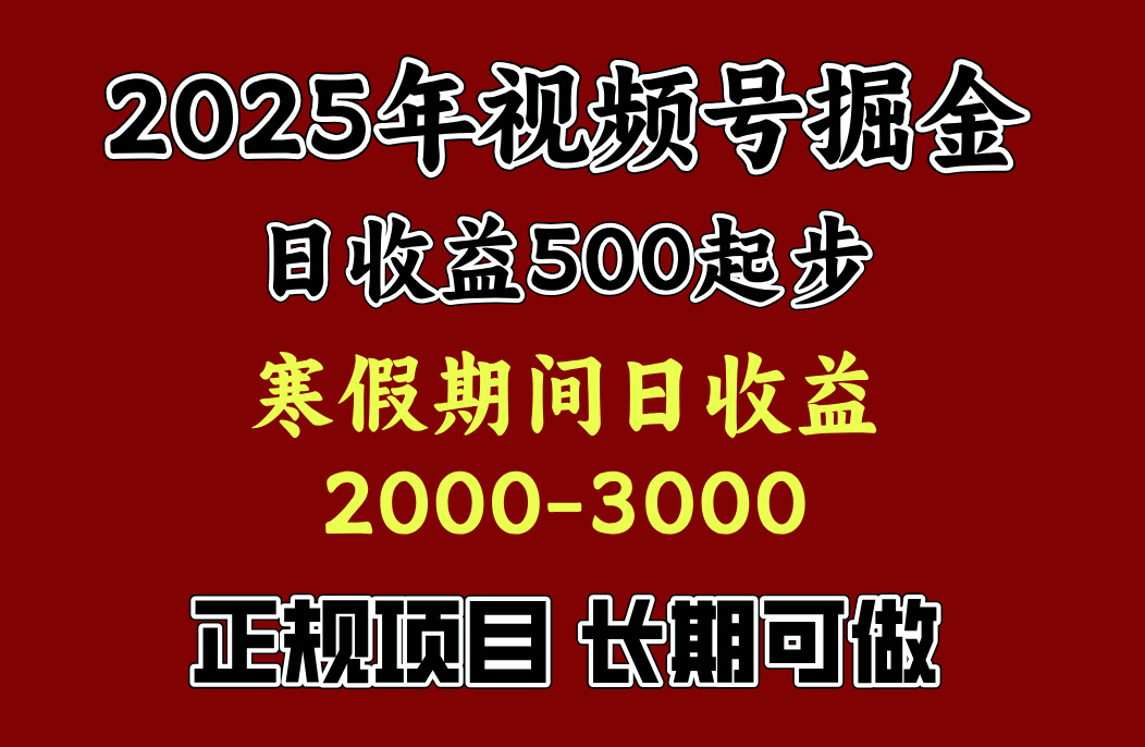 最新视频号项目，单账号日收益500起步，寒假期间日收益2000-3000左右，_网创工坊