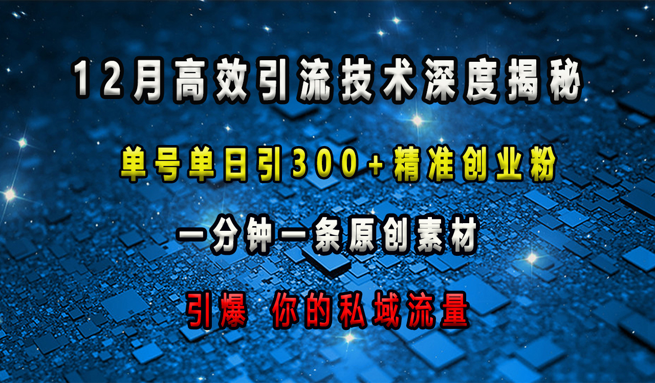 12月高效引流技术深度揭秘 ，单号单日引300+精准创业粉，一分钟一条原创素材，引爆你的私域流量_网创工坊