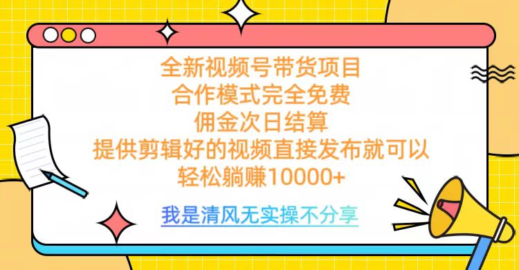 全网最新视频号带货，完全免费合作，佣金次日结算，轻松躺赚10000+_网创工坊