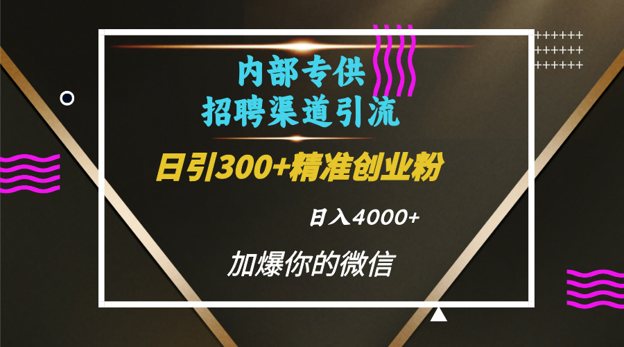 内部招聘引流技术，很实用的引流方法，流量巨大小白轻松上手日引300+精准创业粉，单日可变现4000+_网创工坊