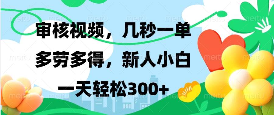 审核视频，几秒一单，多劳多得，新人小白一天轻松300+_网创工坊