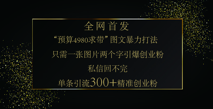 小红书，“预算 4980 带我飞” 的神奇图片引流法，堪称涨粉核武器！只需一张图，就能单条笔记凭借此方法，轻松引流 300 + 精准创业粉！_网创工坊