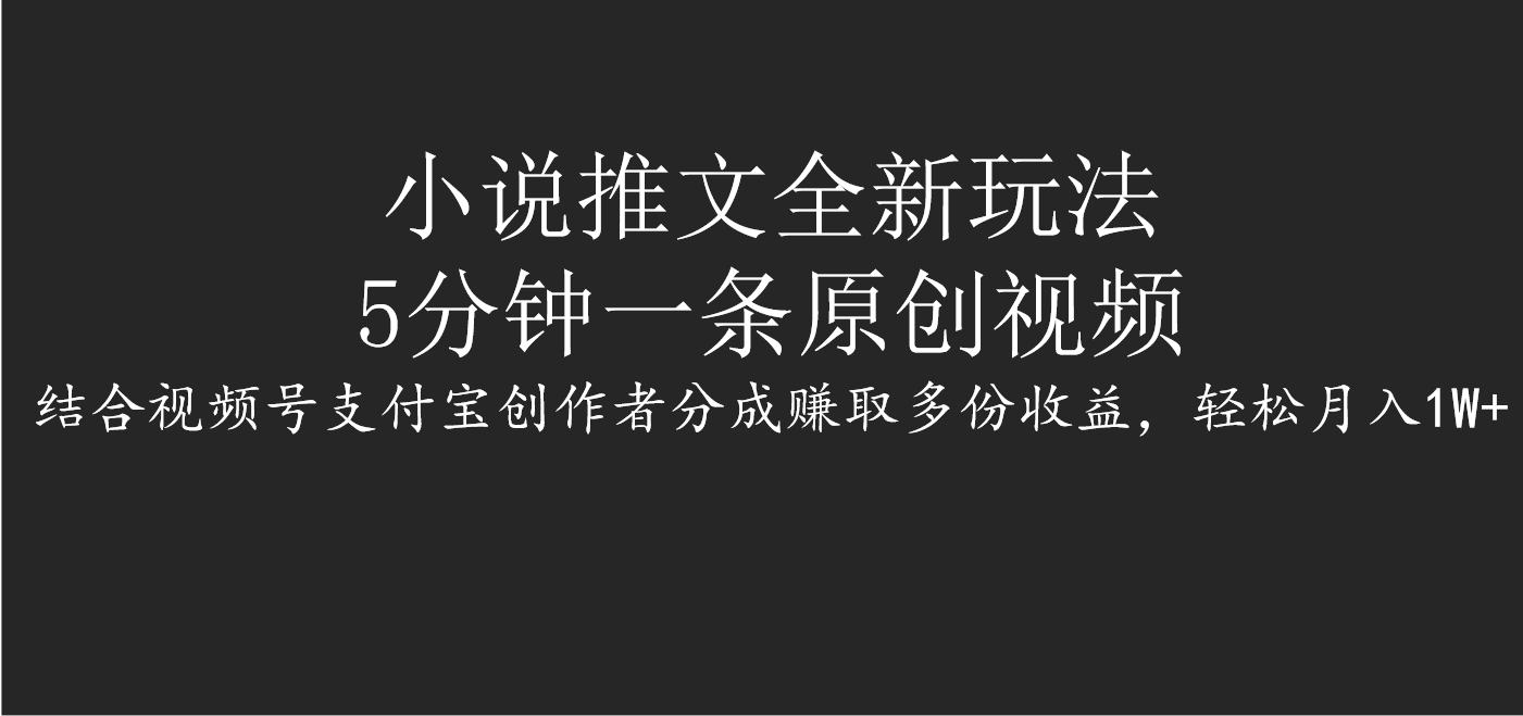 小说推文全新玩法，5分钟一条原创视频，结合视频号支付宝创作者分成赚取多份收益，轻松月入1W+_网创工坊