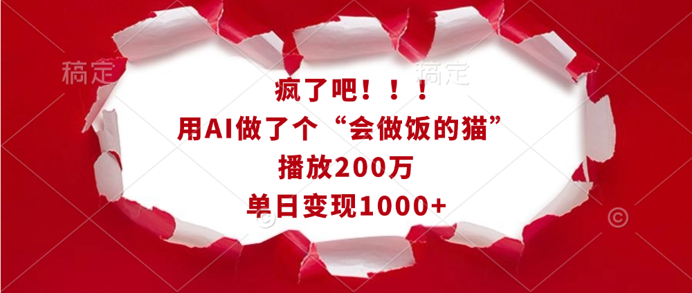 疯了吧！！！用AI做了个“会做饭的猫”，播放200万，单日变现1000+_网创工坊