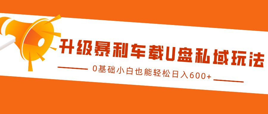 升级暴利车载U盘私域玩法，0基础小白也能轻松日入600+_网创工坊