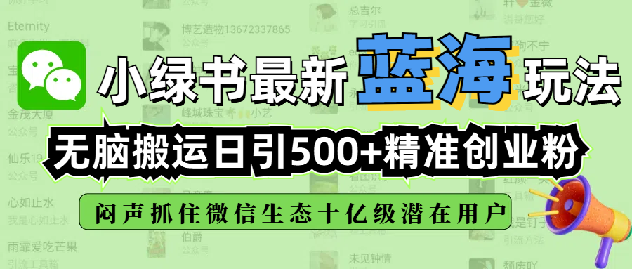 小绿书最新蓝海玩法，无脑搬运日引500+精准创业粉，闷声抓住微信生态十亿级潜在用户_网创工坊