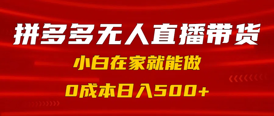 拼多多无人直播带货，小白在家就能做，0成本日入500+_网创工坊