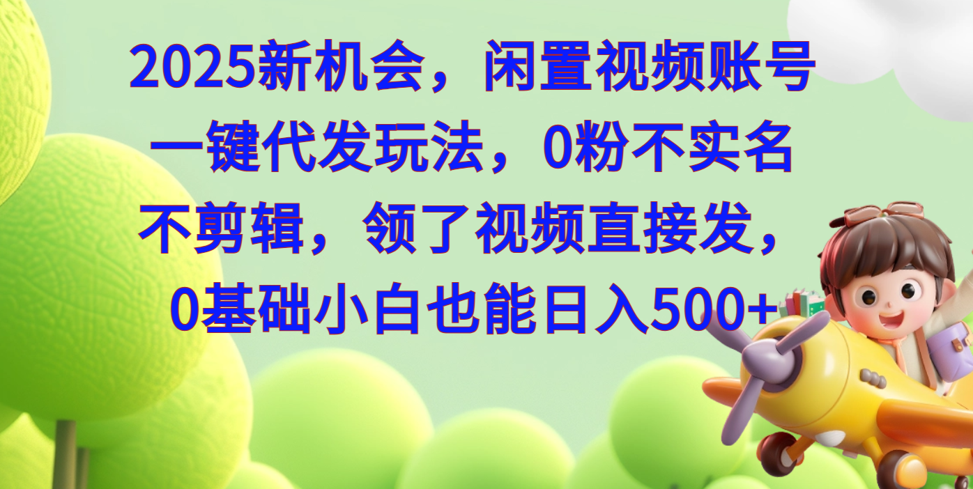 2025新机会，闲置视频账号一键代发玩法，0粉不实名不剪辑，领了视频直接发，0基础小白也能日入500_网创工坊