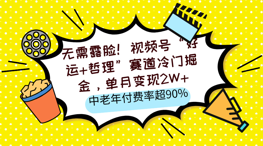 无需露脸！视频号“好运+哲理”赛道冷门掘金，单月变现2W+，中老年付费率超90%_网创工坊